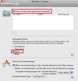 Innerhalb der VMware-Einstellungen legt man die Ordner fest, die gemeinsam genutzt werden sollen