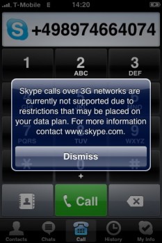 Skype fürs iPhone funktioniert natürlich nicht via EDGE oder UMTS