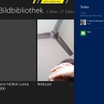 Durch die Wischgeste von rechts in Richtung Bildschirmmitte erscheint rechts eine Taskleiste, die das Teilen von Fotos via E-Mail erlaubt