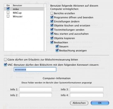 Hier legen Sie fest, was der Remote-Mac darf und was nicht