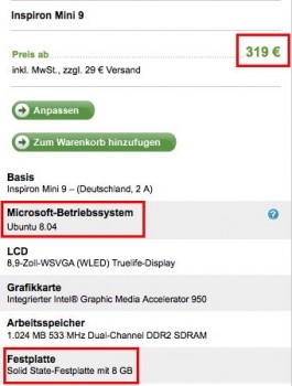 Dell-Netbook jetzt mit Ubuntu und 8 GByte weniger Speicher für 319 Euro