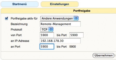 Tragen Sie in den Router die dyndns-Account-Daten ein Öffnen Sie für Remote Management Port 5900