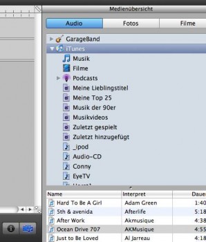Ziehen Sie mithilfe der Medienübersicht das Lied Ihrer Wahl als neue Spur in Garageband Ziehen Sie mithilfe der Medienübersicht das Lied Ihrer Wahl als neue Spur in Garageband