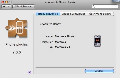 Phone plugins kann über die Systemeinstellungen von Mac OS X angepasst werden