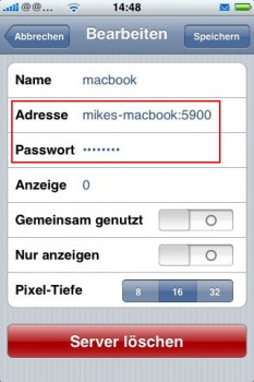 Tragen Sie für die Mac-iPhone-Verbindung den Gerätenamen des Mac in VNsea ein