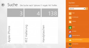 Die integrierte Suchfunktion listet die Treffer pro Kategorie auf. Die vertikale Beschriftung ist ein wenig unglücklich Die integrierte Suchfunktion listet die Treffer pro Kategorie auf. Die vertikale Beschriftung ist ein wenig unglücklich