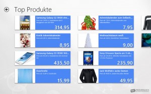 Per Fingertipp auf eine der Kategoriebezeichnungen bringt weitere Produkte zum Vorschein Per Fingertipp auf eine der Kategoriebezeichnungen bringt weitere Produkte zum Vorschein