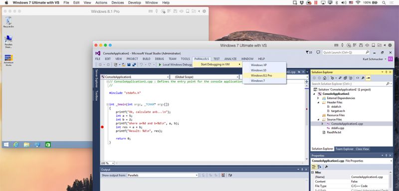 Visual Studio Plugin von Parallels Desktop