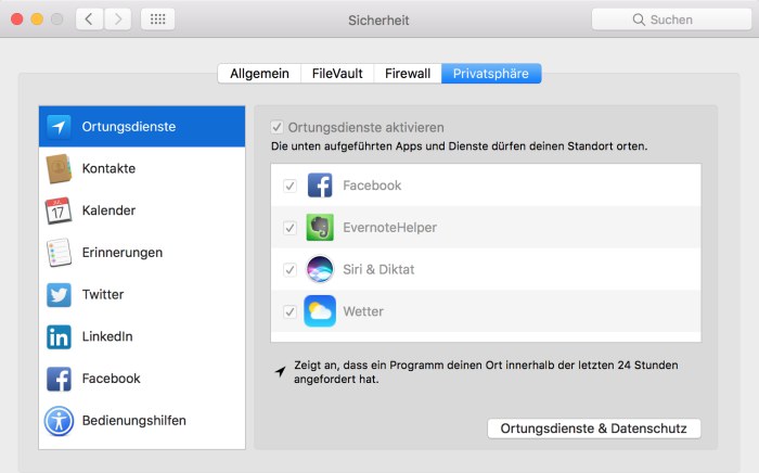 Privatsphäreneinstellungen auf dem Mac anpassen