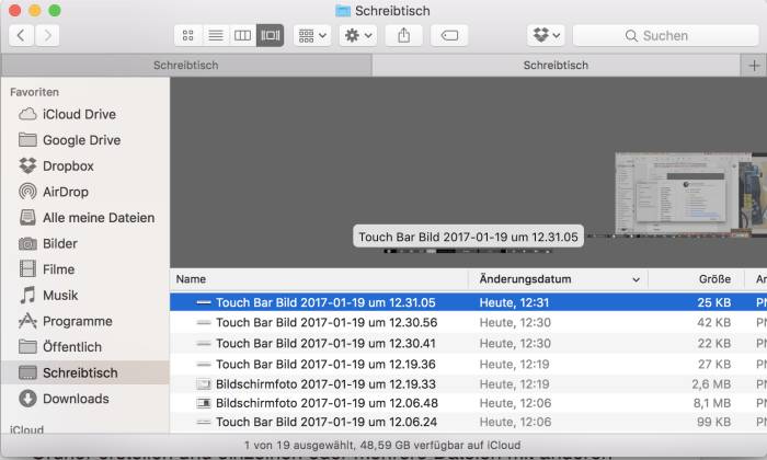 Touchbar-Integration in Finder