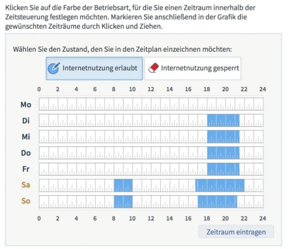 Fritzbox 7430 - Internetzeiten festlegen