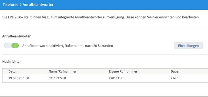 Fritzbox als Anrufbeantworter