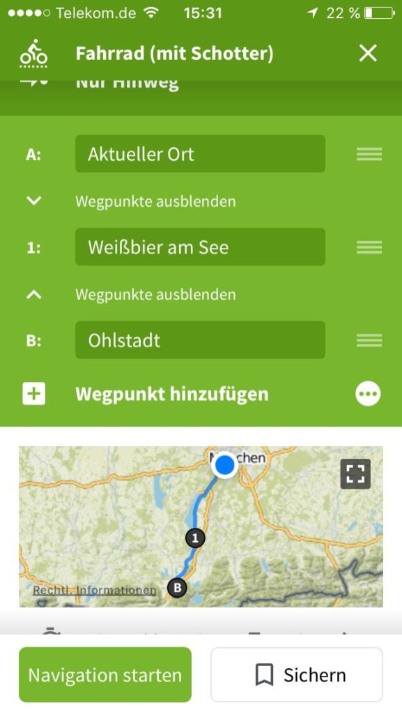 Komoot - Wegpunkte hinzufügen