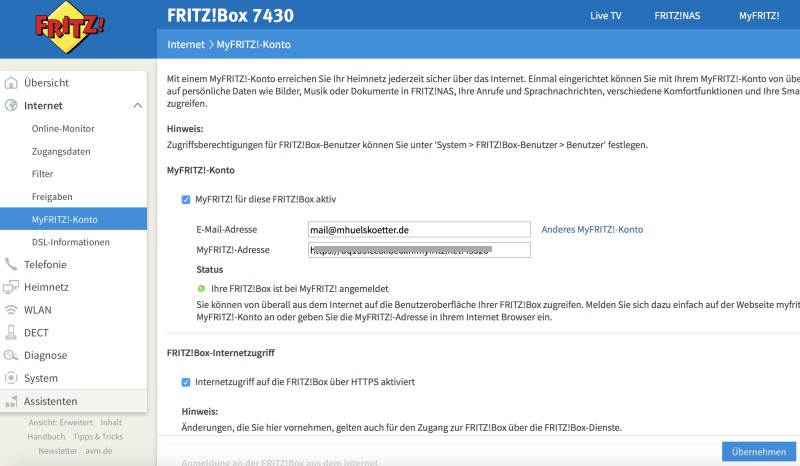 MyFritz-Konto einrichten
