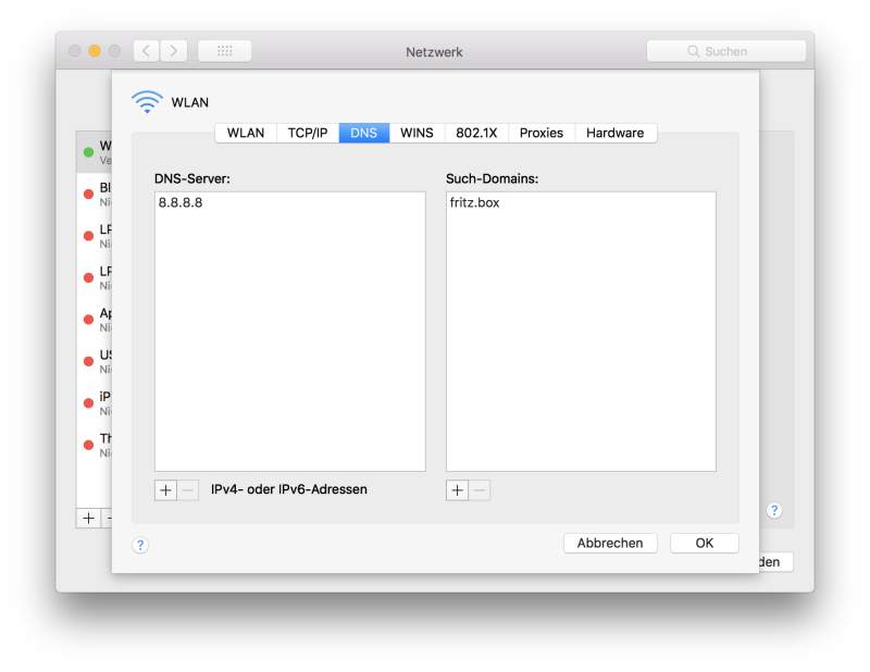 Schnelleren DNS-Server unter Mac OS in Netzwerkeinstellungen eintragen
