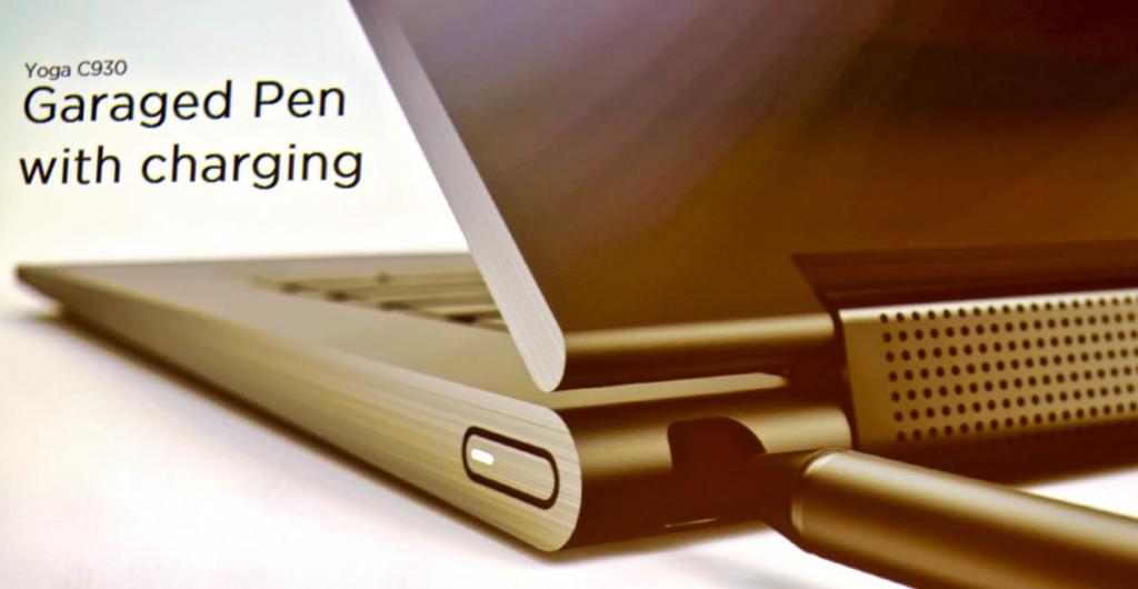 Der Zeichen- und Schreibstift des Lenovo Yoga C930 verschwindet einfach im Innern des Gehäuses - und wird dort gleichzeitig geladen