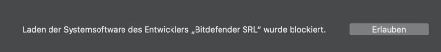 Siebter Schritt - Systemsoftware von Bitdefender Small Office Security auf Mac zulassen