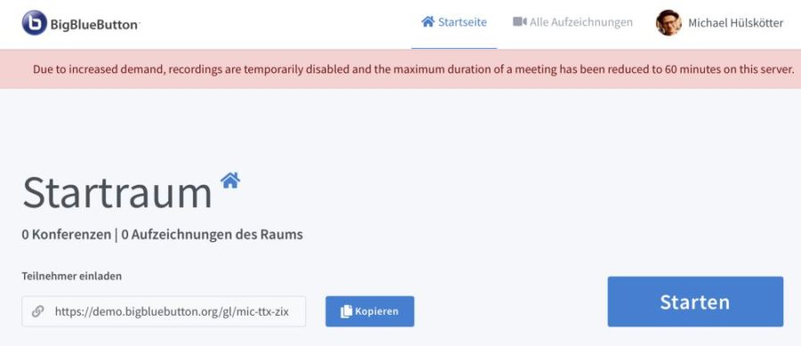 BigBlueButton - Videokonferenz starten