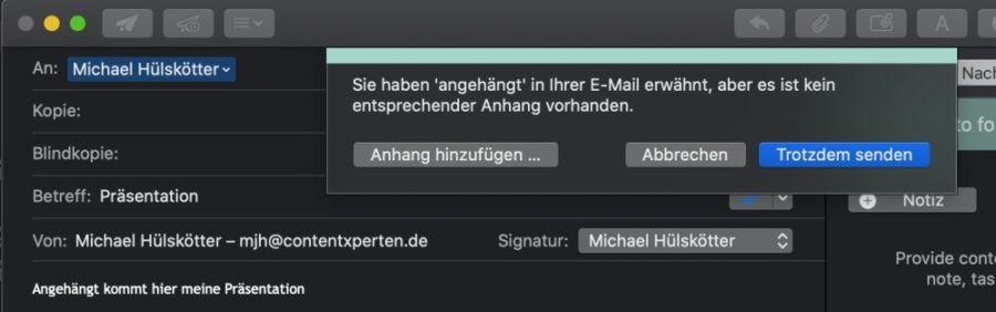 Lieblingsfeature 2 - Mailbutler bemerkt vergessene Anhänge 