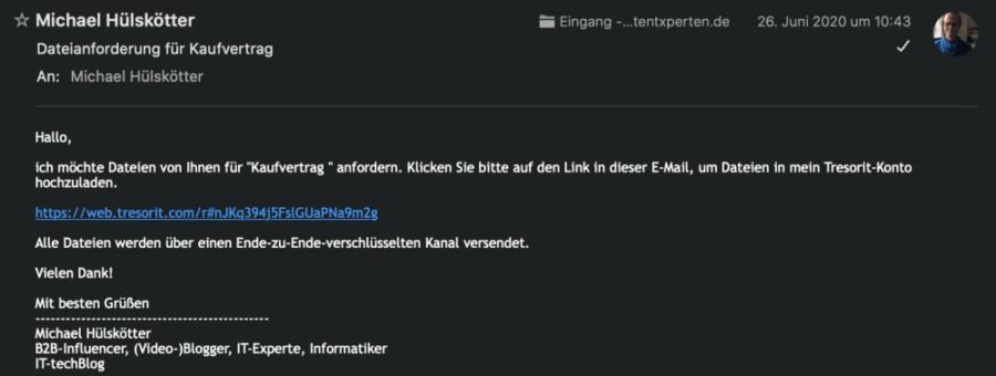 Zu Tresorit-Funktion Dateianforderung via E-Mail einladen