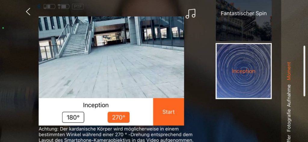 Mit der Funktin Inception dreht sich der Hohem-Gimbal iSteady X selbst um 180 oder 270 Grad