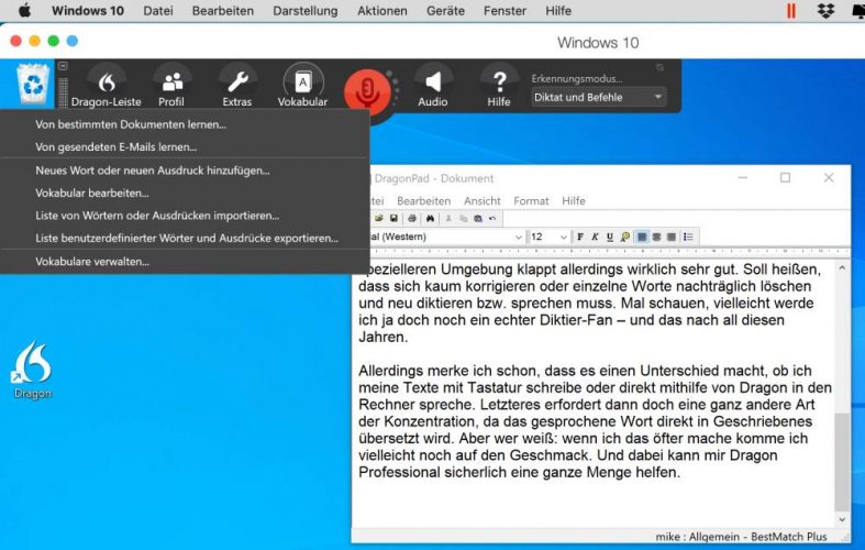 Dragon Professional Indivual lernt anhand vorhandener Texte und Dokumente dazu