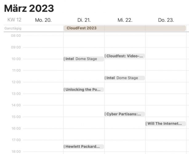 Mein bisheriger CloudFest-2023-Kalender