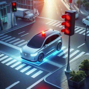 autonom fahrendes fahrzeug an roter Ampel (KI-generiertes Bild)